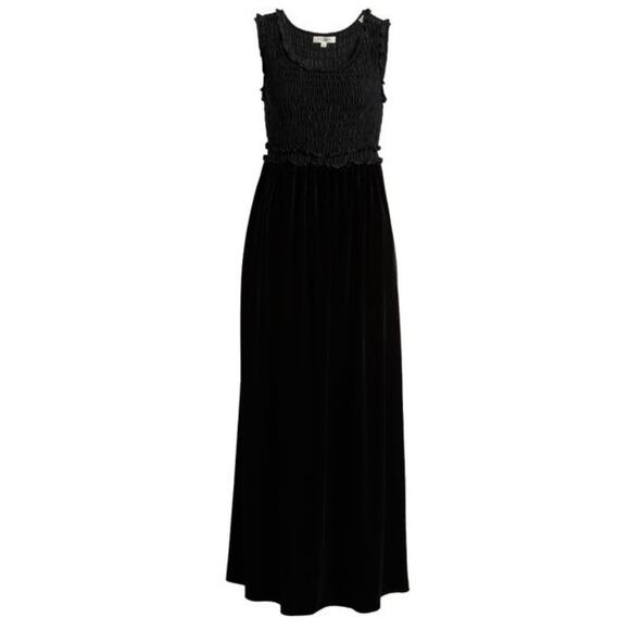 Max Studio Velvet Maxi Dress in Black Size S Smocked Elegant Sleeveless Classic - Picture 1 of 9